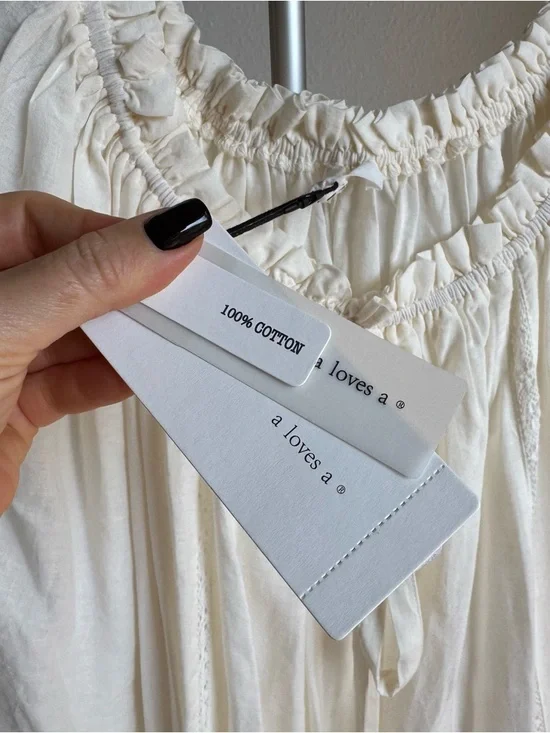 NWT A Loves A Cream Cotton Maxi Dress Boho Peasant Tiered Lace Trim 100% Cotton - Picture 8 of 9